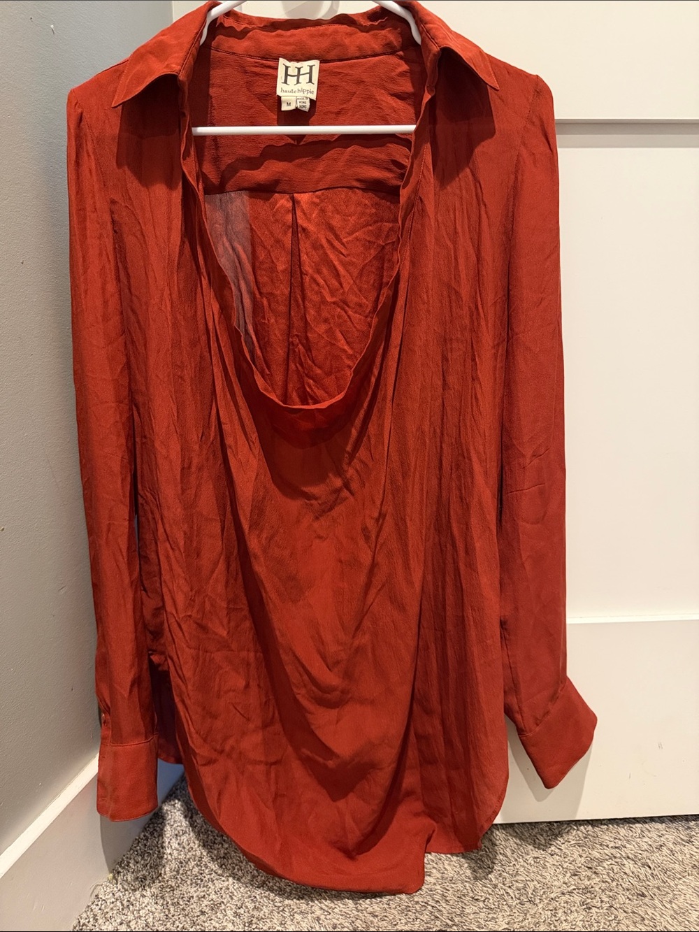 Haute hippie Rust Red Draped Button-Up Shirt
